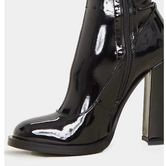 Black Knee High Block Heel Sock Boot - Picture 3 of 15